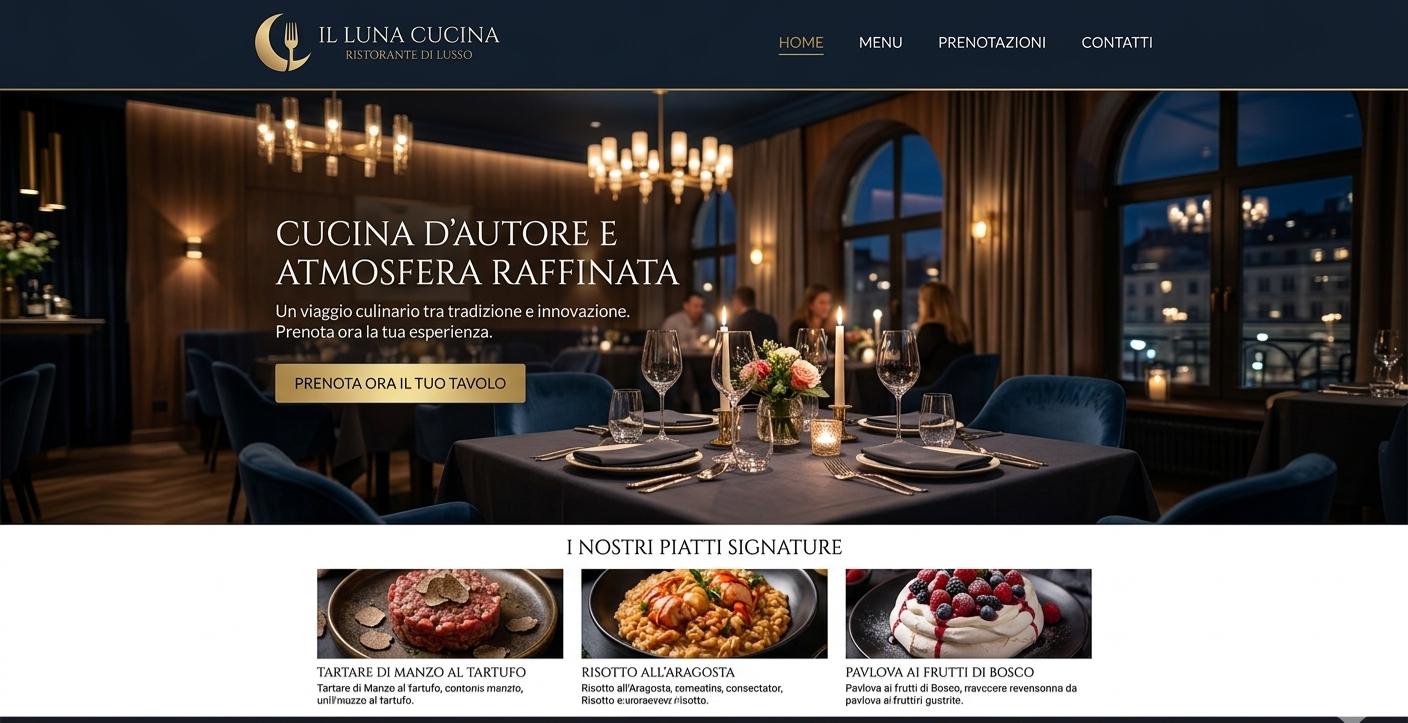 Layout sito web Ristorante ed Eleganza